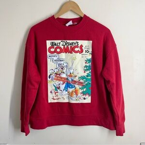 Disney Comics Donald Duck Christmas Crewneck Sweatshirt Red